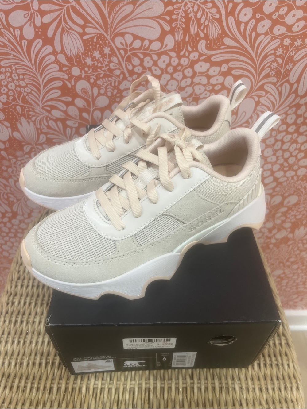 Sorel Kinetic Impact II Women's Chunky Lace-Up Sneakers in Light Pink and Cream